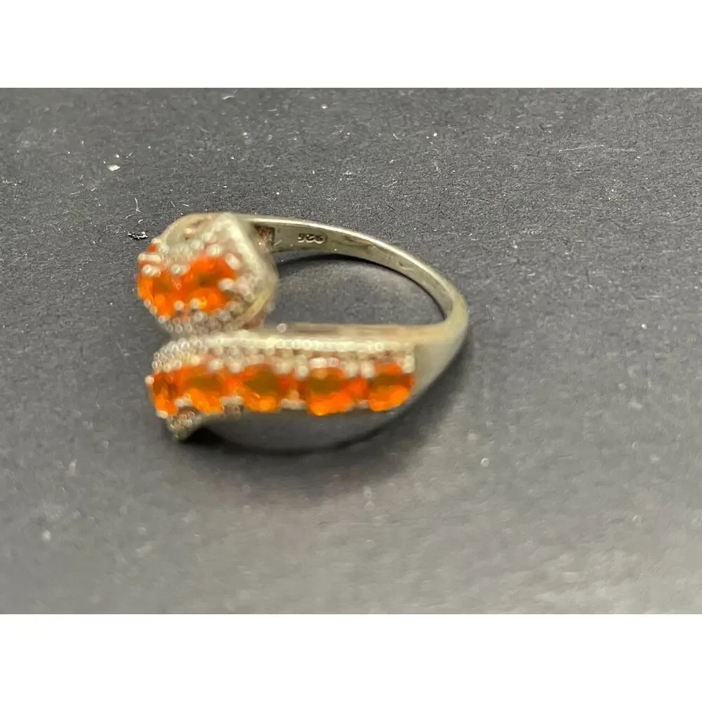 Vintage 925 Sterling Silver Orange Fire Opal Bypass Statement Ring Size 9 4g